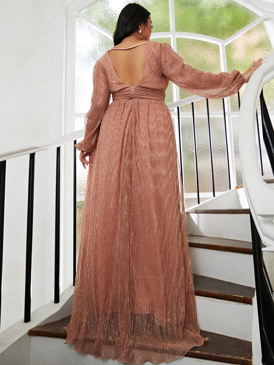 Plus Size V-hals uten rygg i tyll Maxikjole PXH2101
