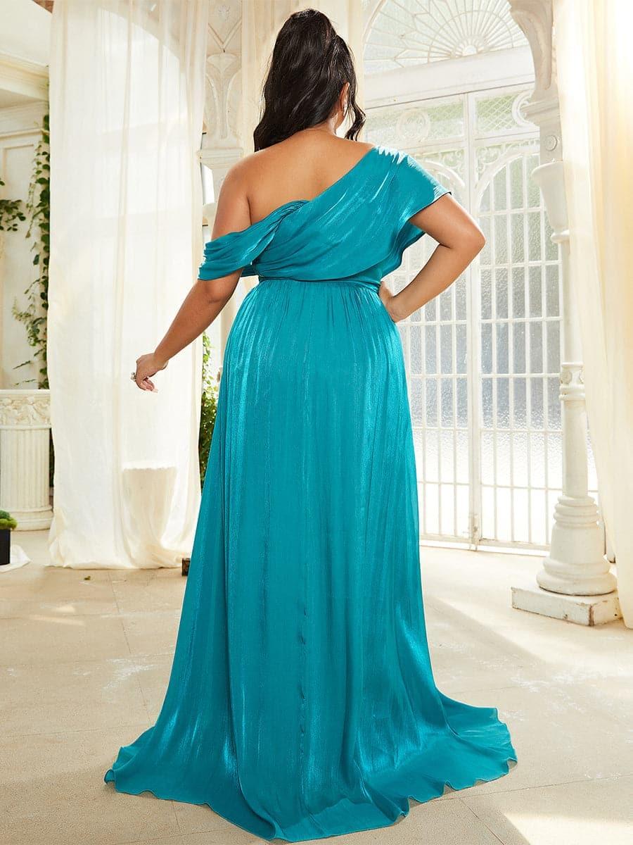 Plus Size Emerald Blue A-Line One Shoulder Brudepikekjole PXL079