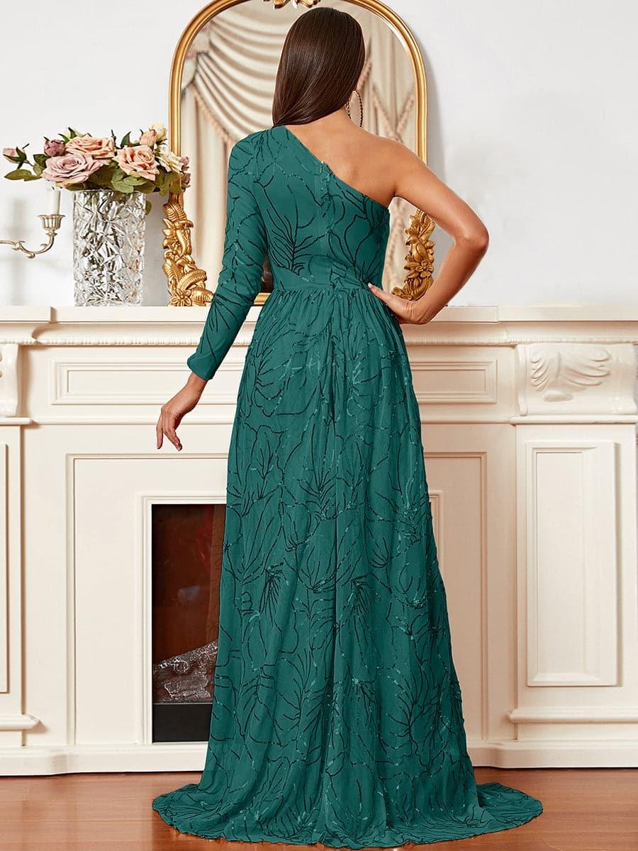 XJ987 Vestido de linha A com fenda num ombro