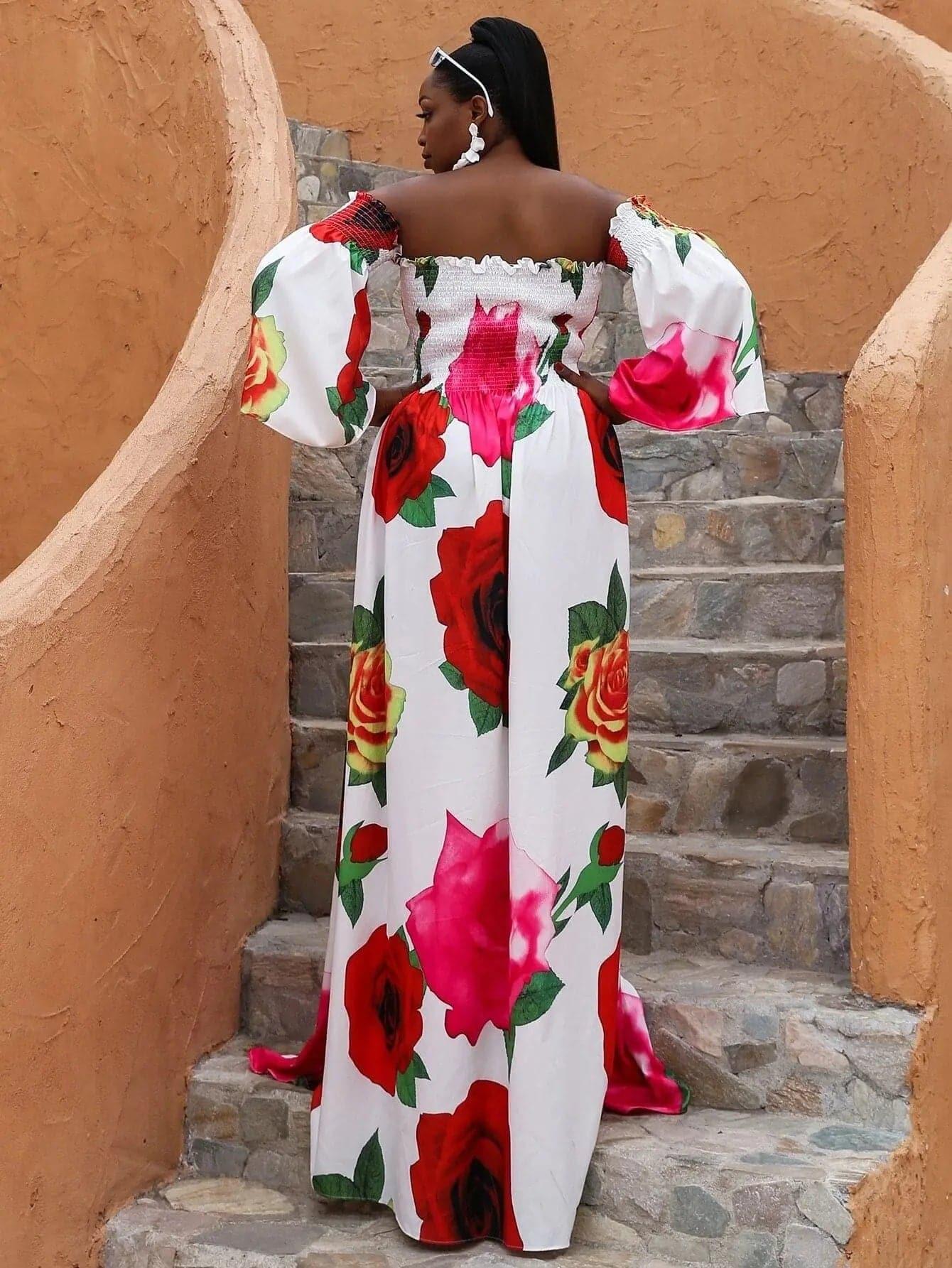 Missord Plus P0121 Vestido Bardot Estampado Floral Ruched