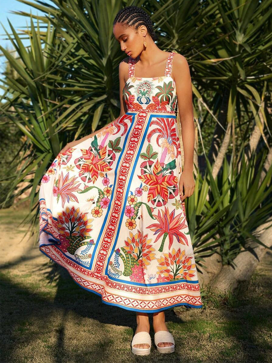 Vestido de férias tropical vermelho com franjas YF25533