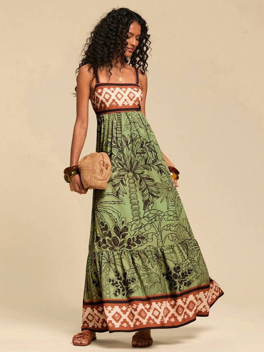 Vestido de férias sem costas com estampado retro YF25527