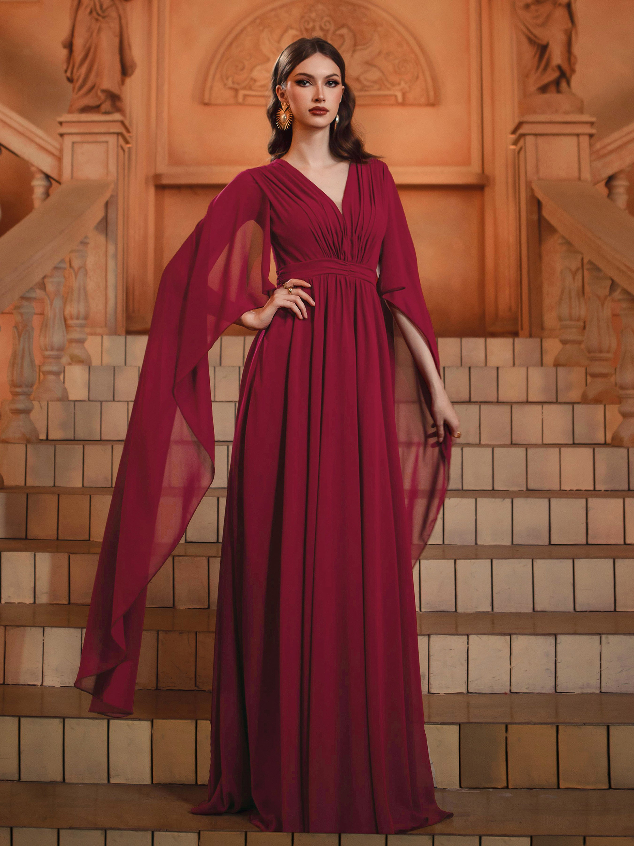 Vin Cape Sleeve V-neck Prom Dress GM00786