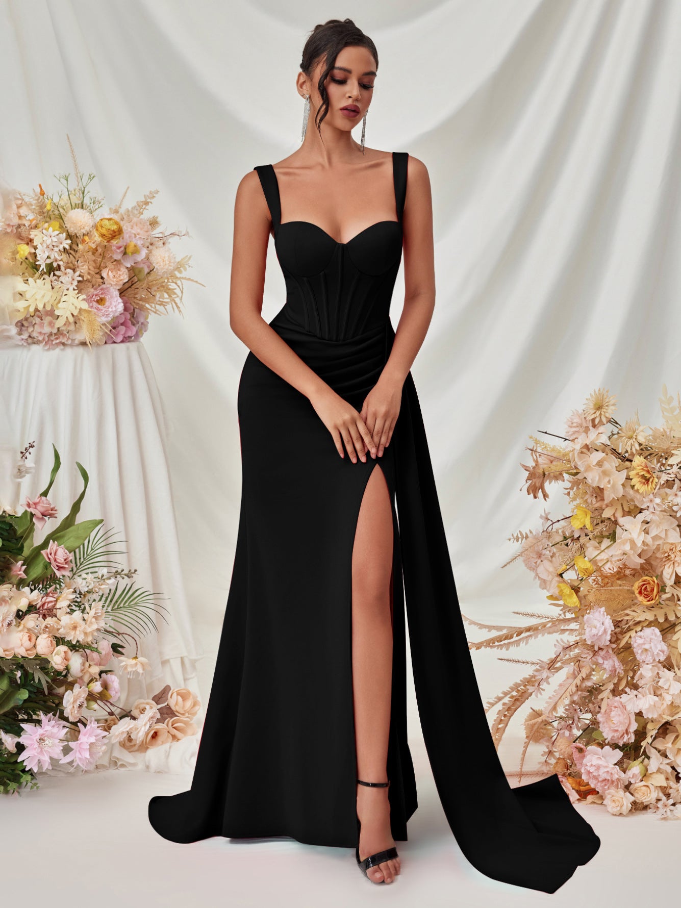 Sweetheart Neck Corset Draped Maxi Prom Dress XF05705