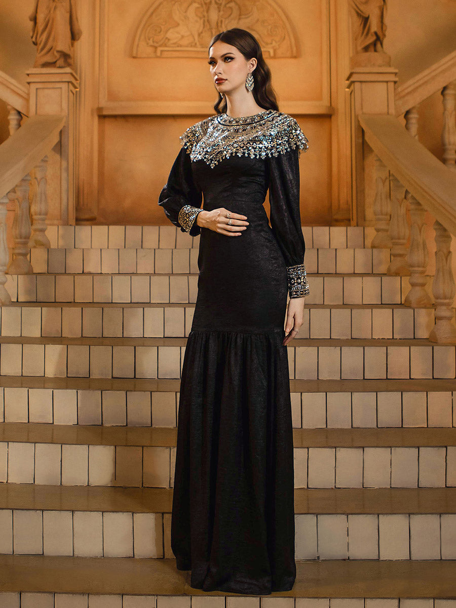 Pailletter Cape Collar Sort Muslimsk kjole MES72143