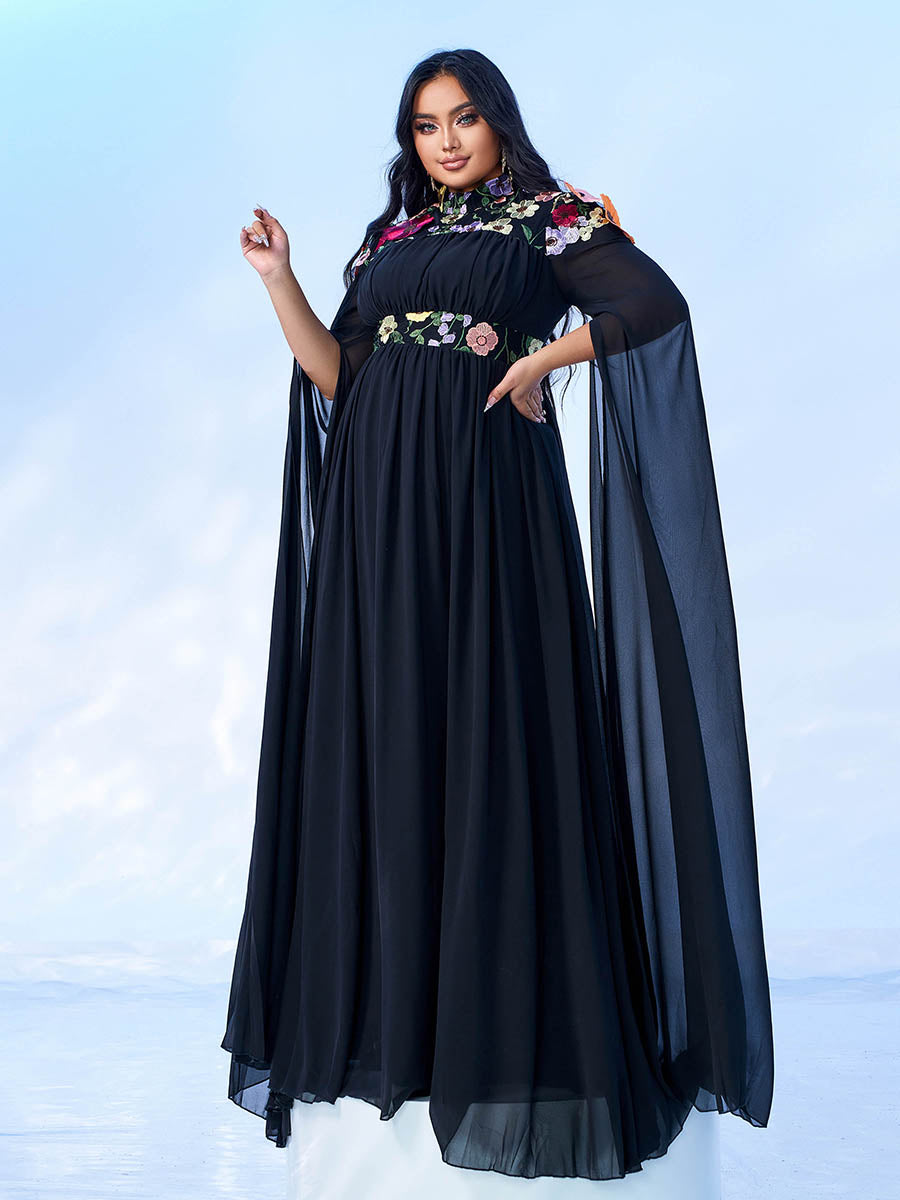 PMES00397 Blomsterbroderet chiffon A-linje gallakjole