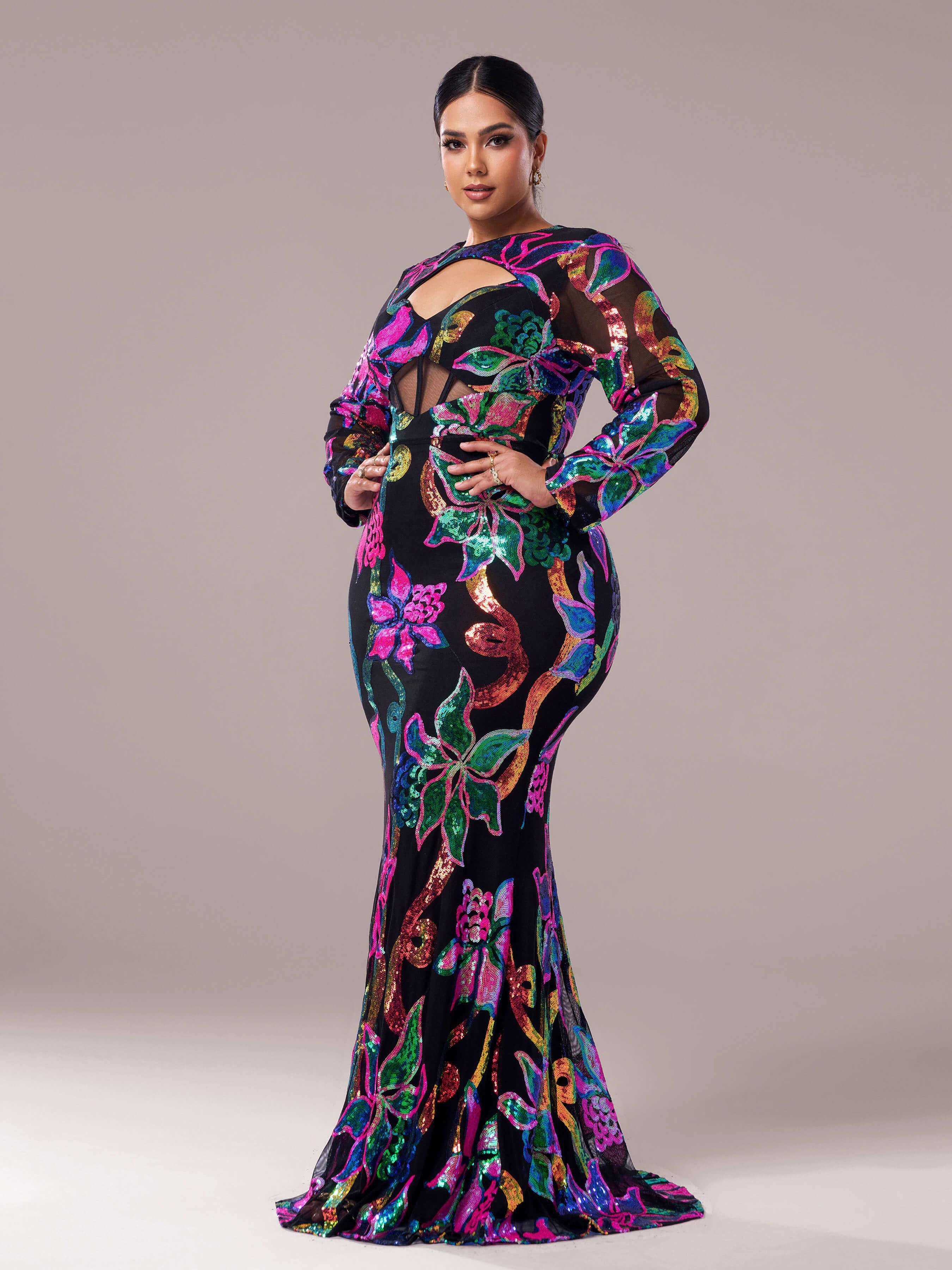 Graphic Cutout Sequin Corset Prom Dress PDH80214