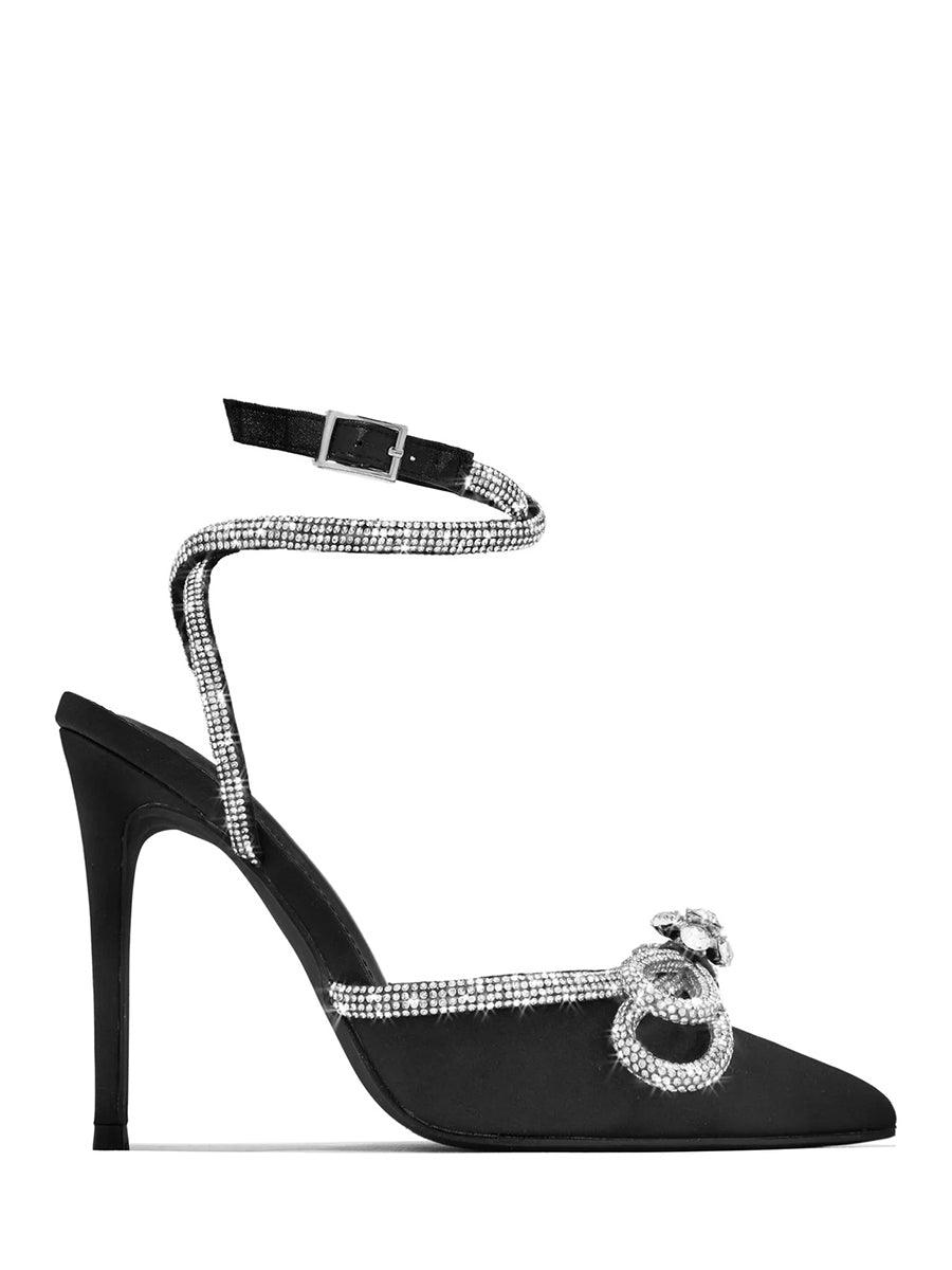 Sapatos finos e pontiagudos com laço e strass MHE1117