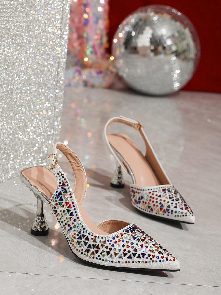 Flerfarget Rhinestone Spisse hæler for kvinner MHE1112