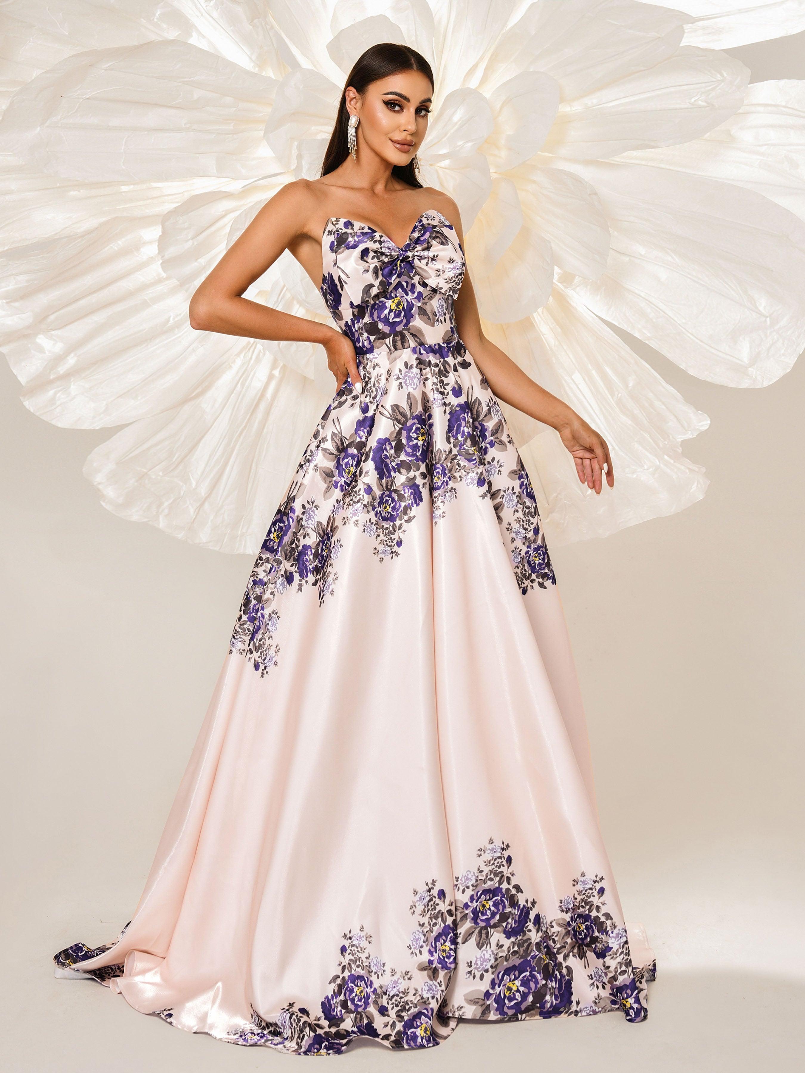 Vestido de Baile de Finalistas com decote em A-line Floral RJ11910