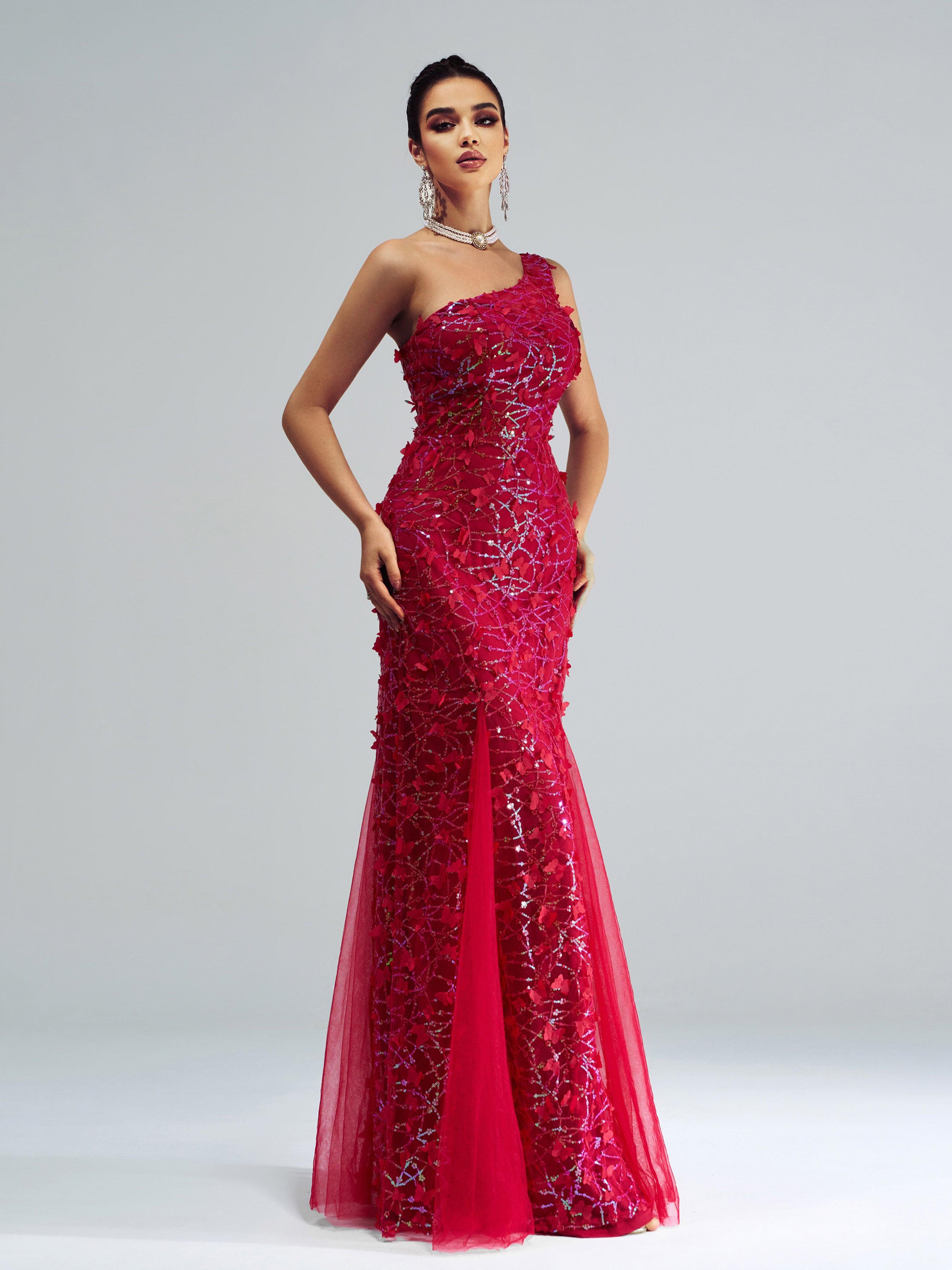 Vestido borboleta sereia com lantejoulas sem ombros RH30893