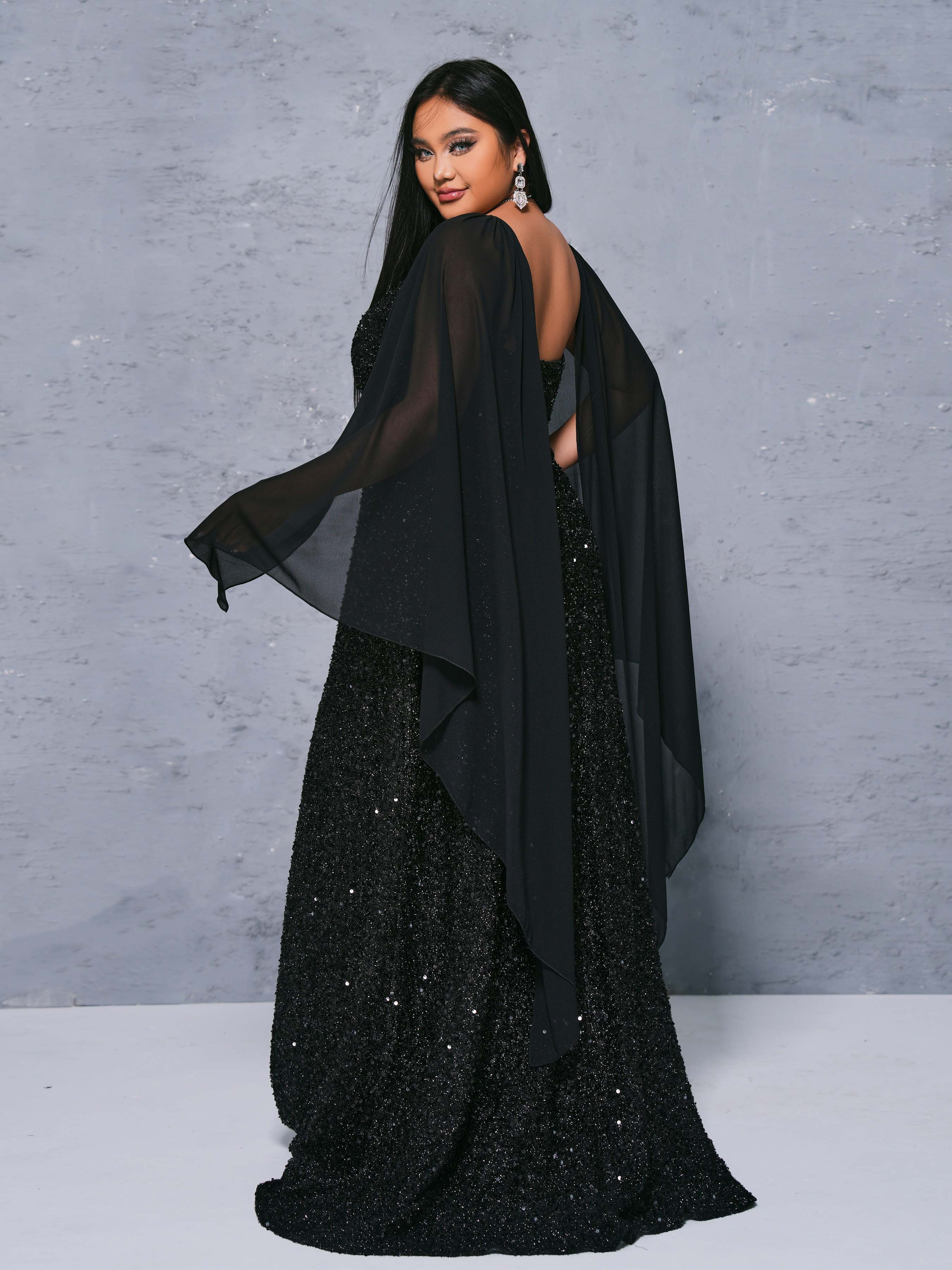 Plus Size spaghettistrop-pailletkjole PRM21207