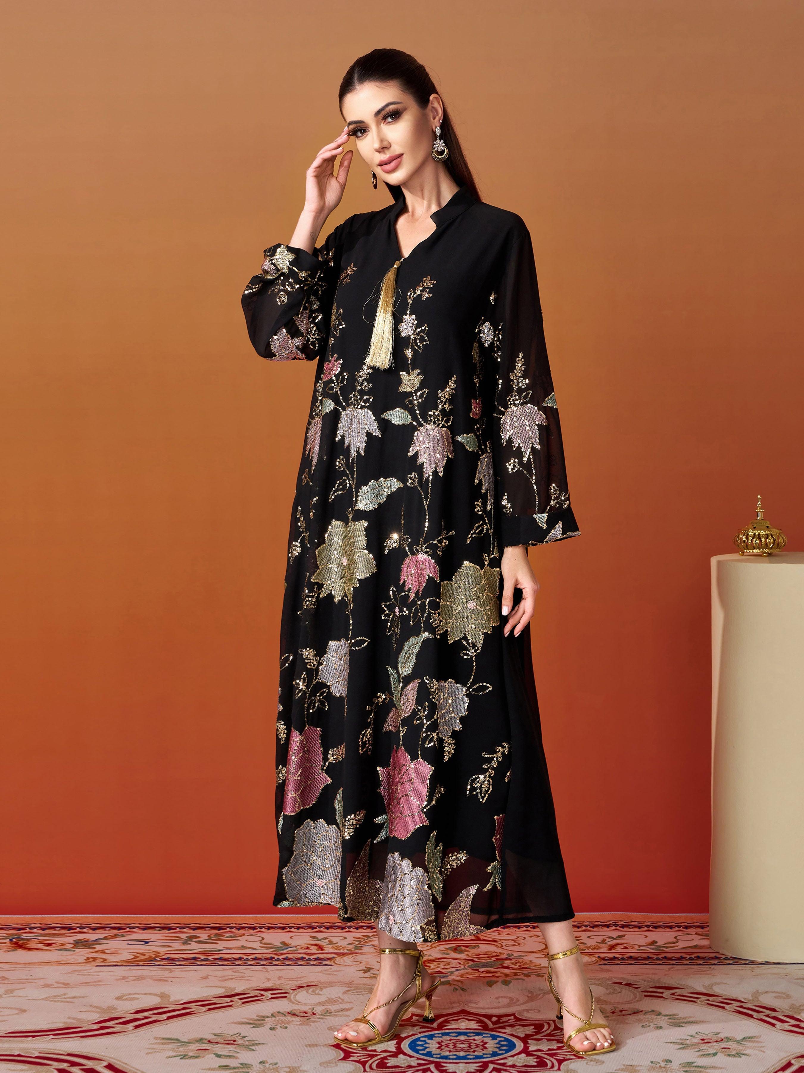 Vestido muçulmano bordado com lantejoulas MES00407
