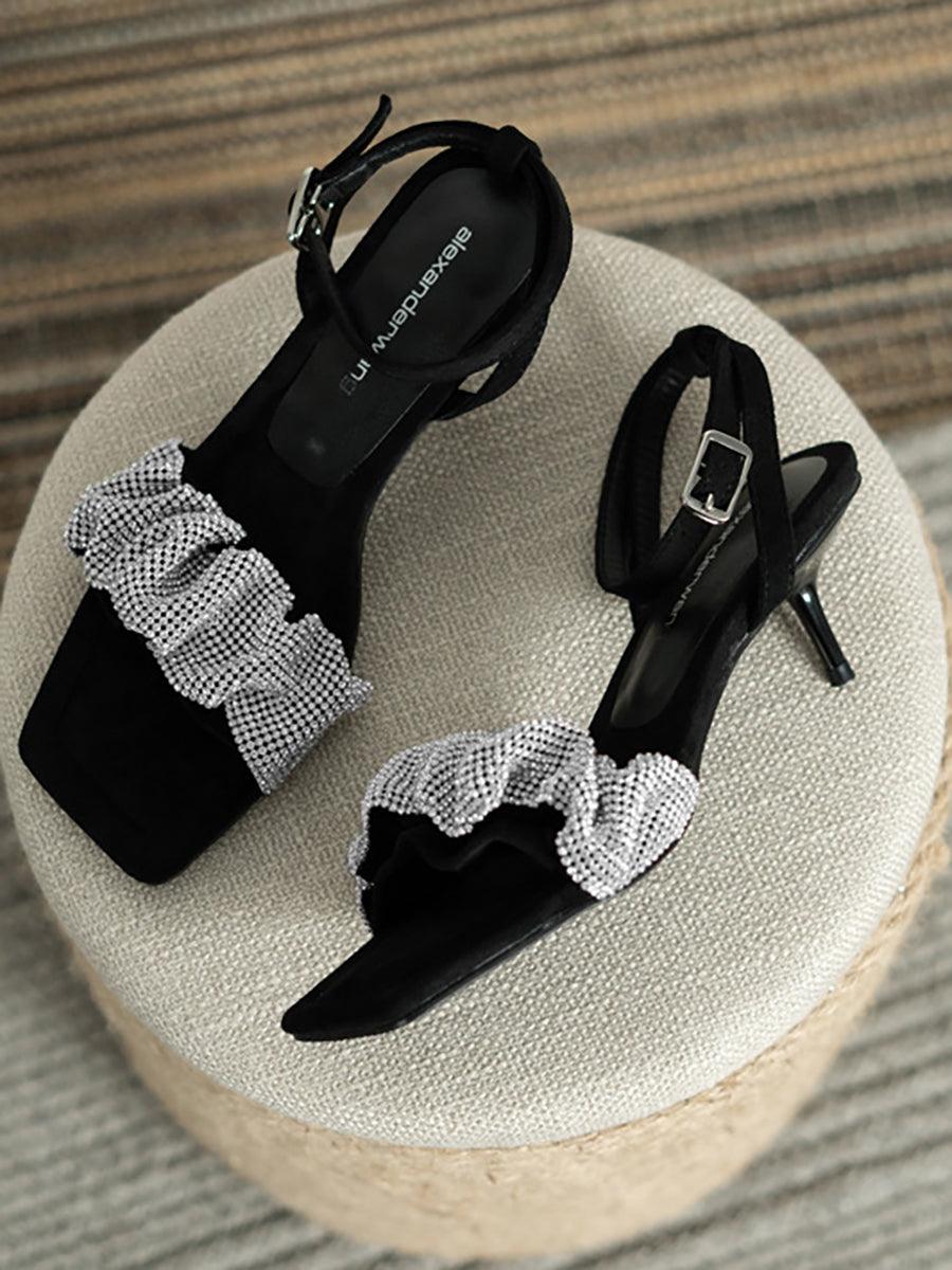 Retro Mid Heel Square Toe Rhinestone Pumps MHE1084