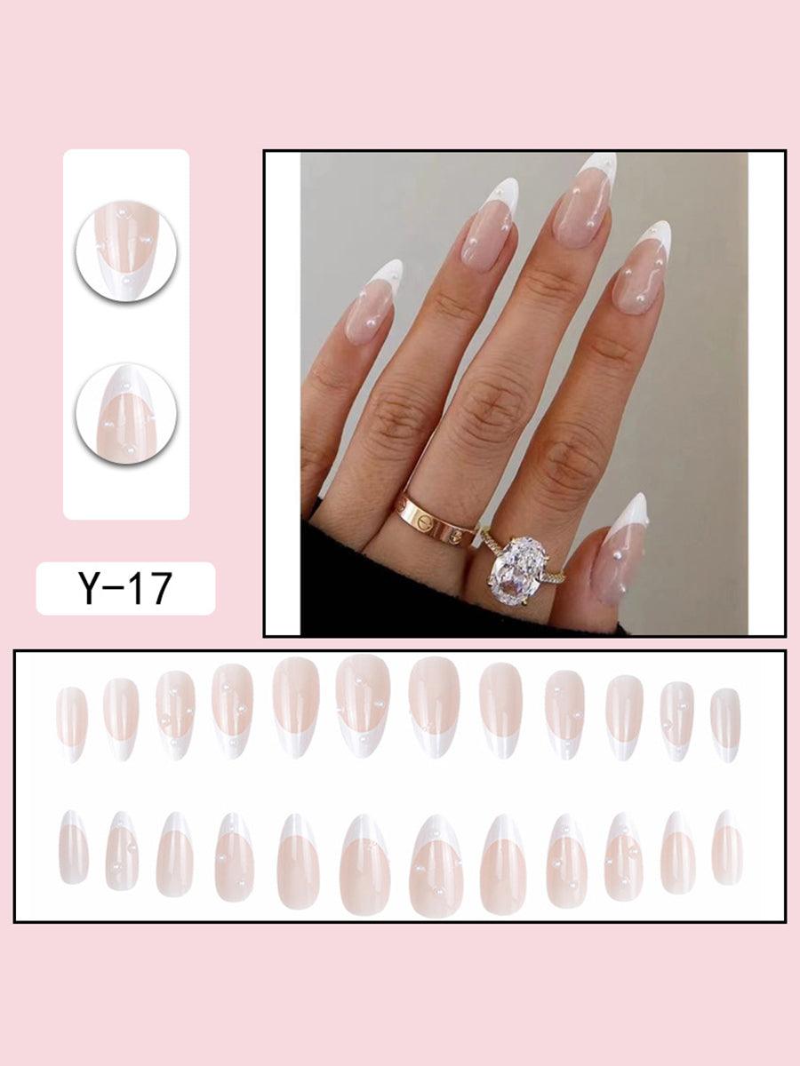 French Pearl White Almond Press On Nails LF374