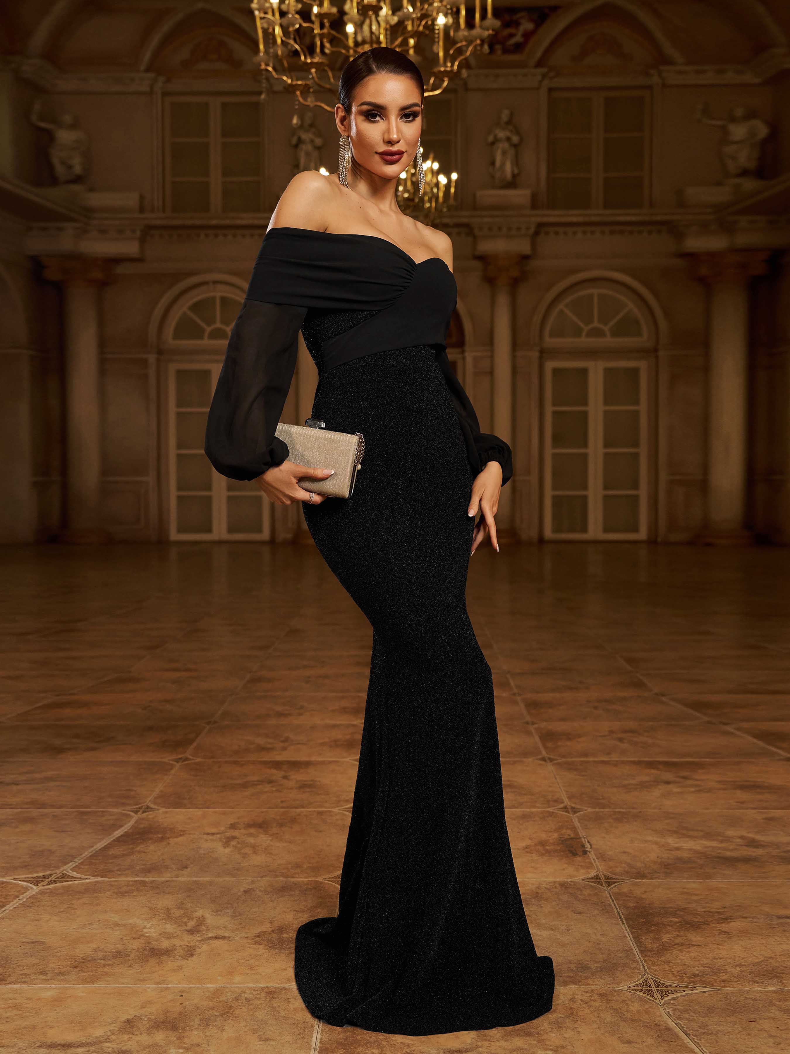 Vestido maxi sereia sem alças e sem ombros RH30667