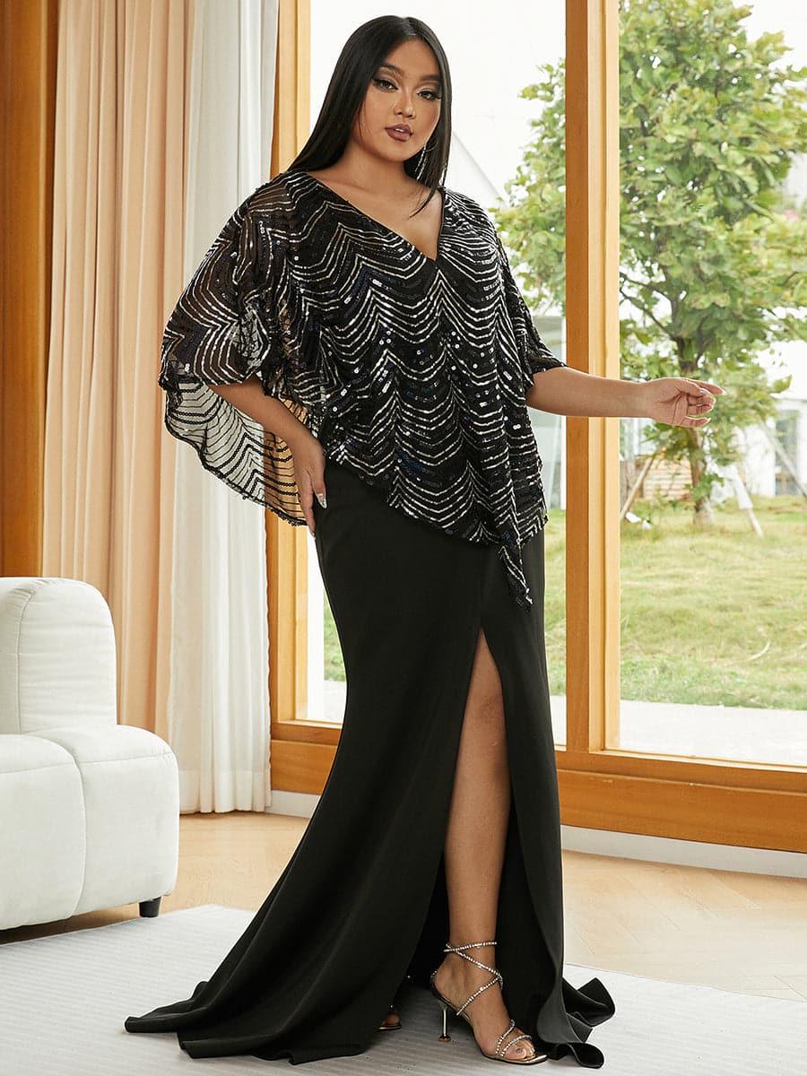 Plus Size V-hals med sliss i kveldskjole PJMH3099