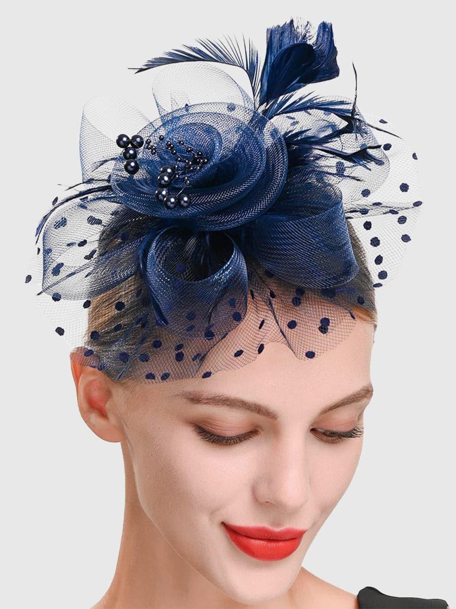 Fancy partyhatter i nettinggarn med fjær og perler MTS0010