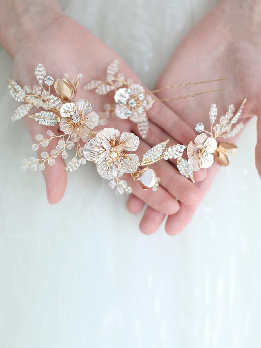 Tiara de casamento com pedra incrustada de flores MTS0004