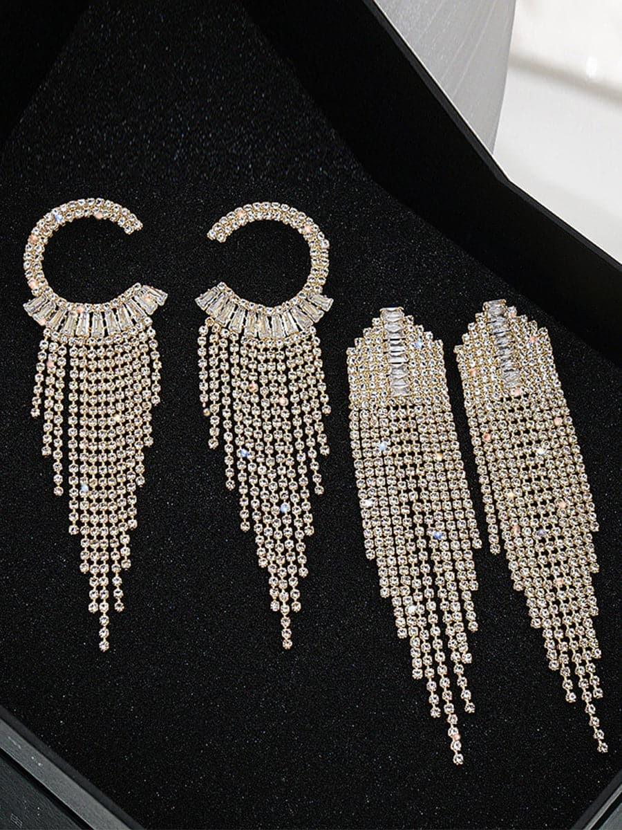 MSE101046 Brincos de borla com zircão cintilante e strass