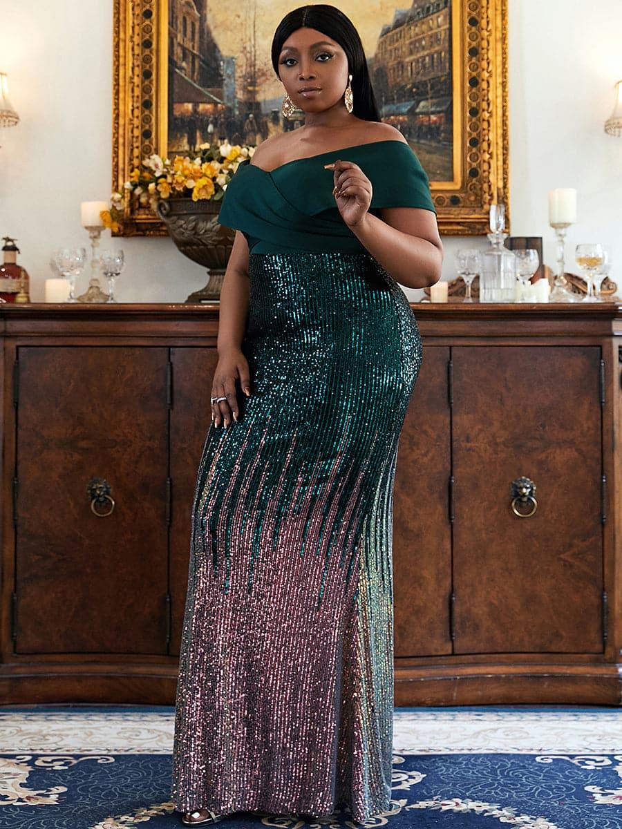 Plus Size lang, gradient paljettkjole PXH2125