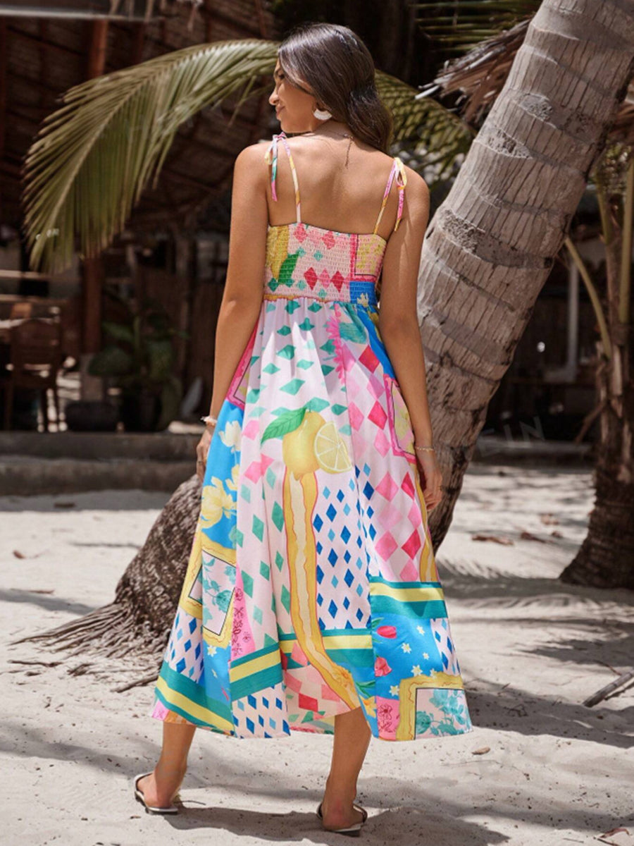 Spaghetti Catoon Print A-line Vacation Dress YF25530