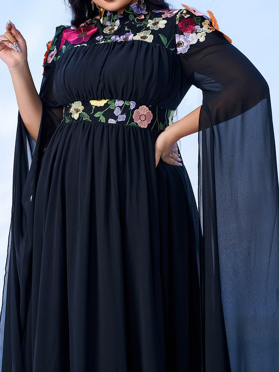 PMES00397 Blomsterbroderet chiffon A-linje gallakjole