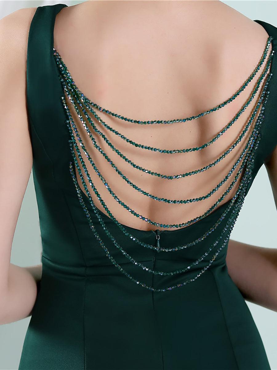 V-udskæring Solid Cutout Back Chain Prom Dress MYC2012