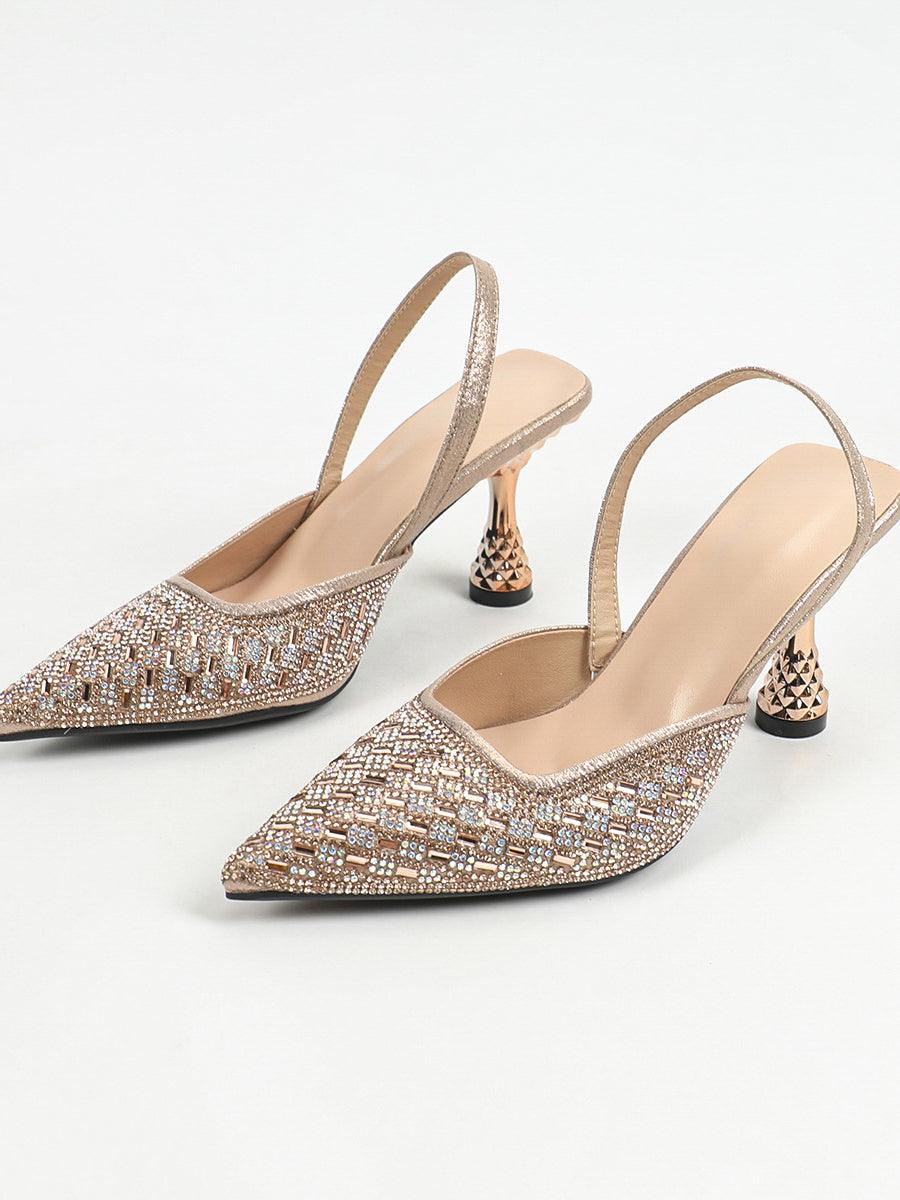 Guld Retro Spidse Rhinsten Chunky Heels MHE1114