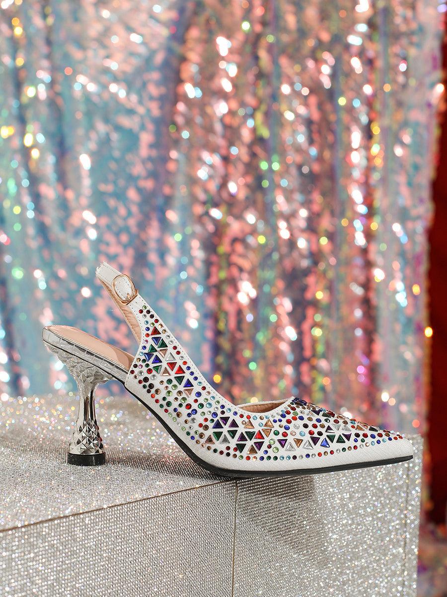 Flerfarget Rhinestone Spisse hæler for kvinner MHE1112