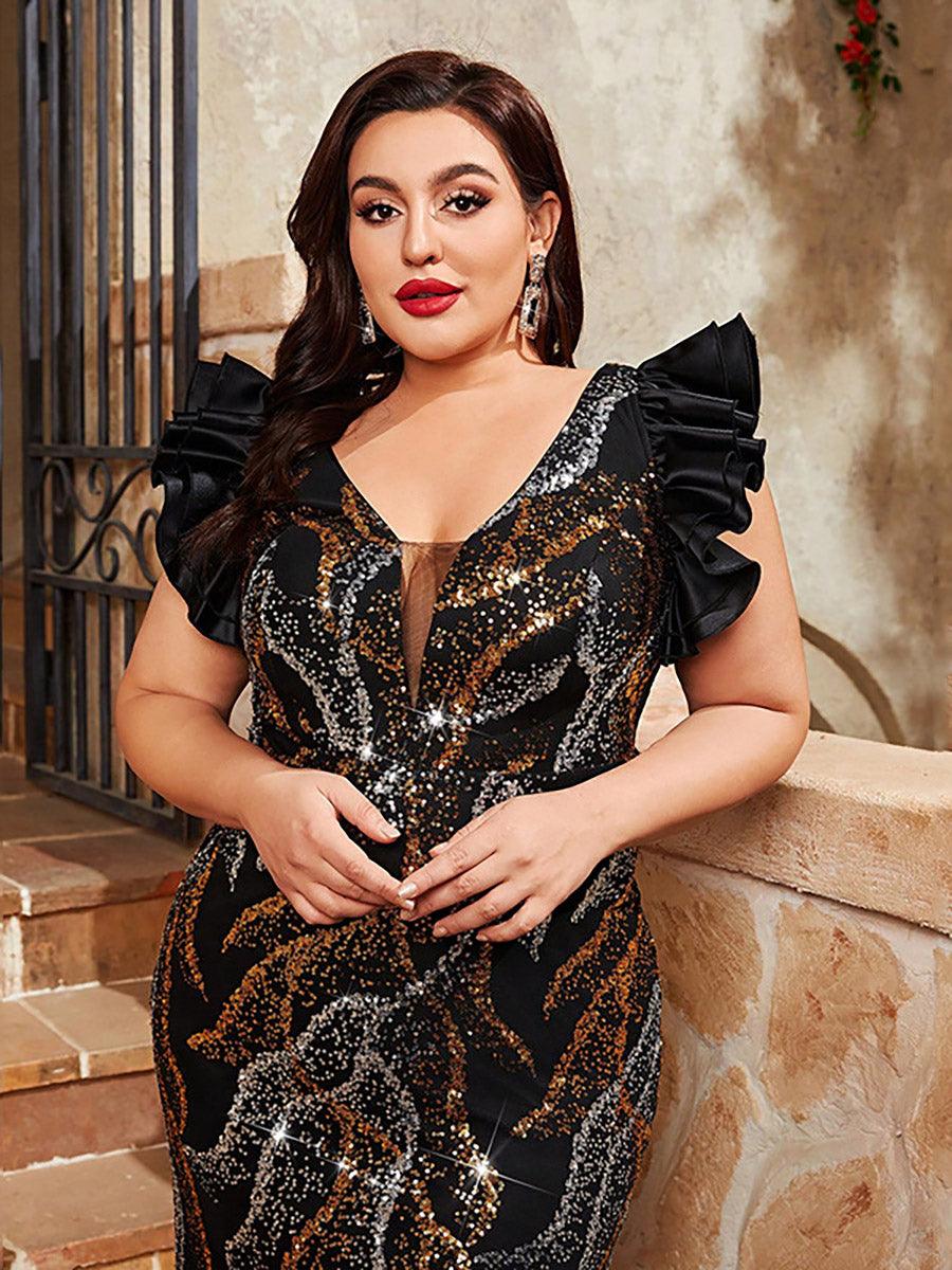 Plus Size V-hals med geometriske pailletter MCW0994