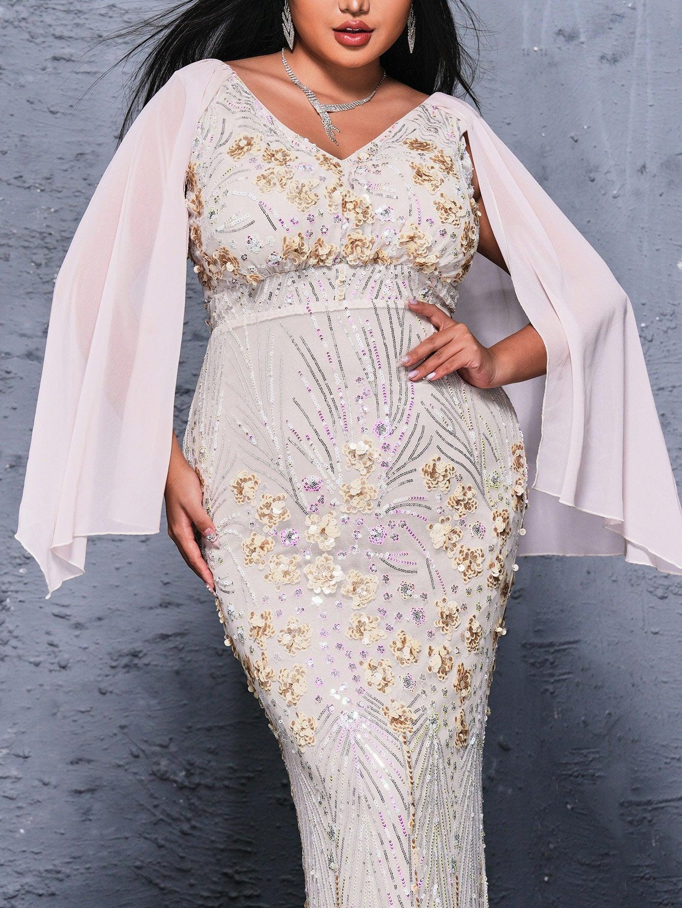 Plus Size paljett V-hals havfruekjole PRX70154