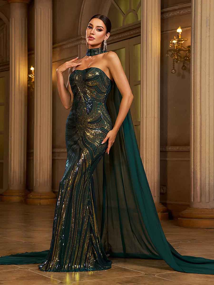 Cape Tube Top Paljettkjole Todelt sett GM00259