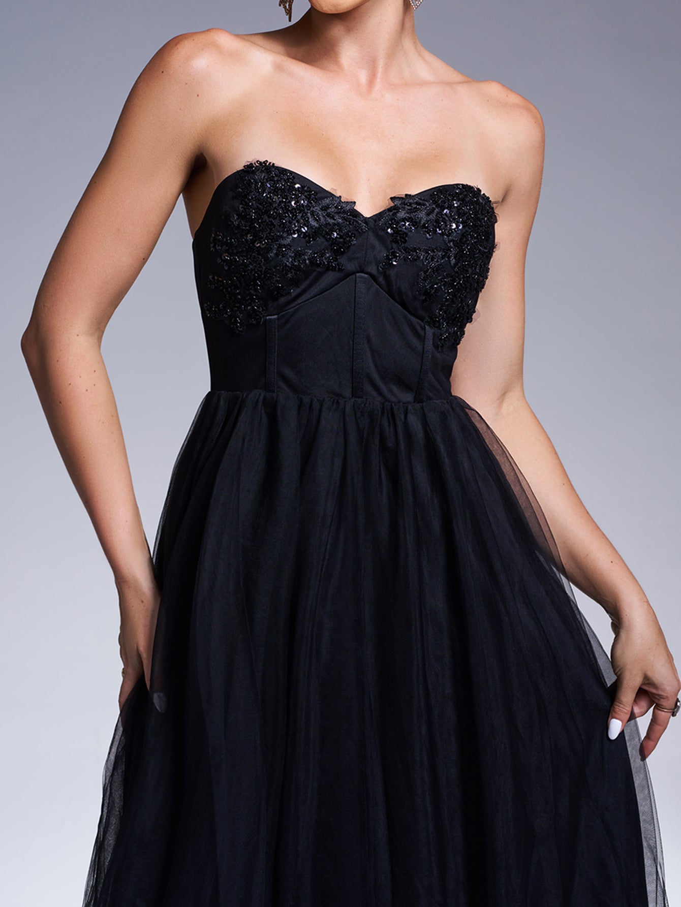 RH30953 Sequin Tulle A-Line Kjole med Tube Top