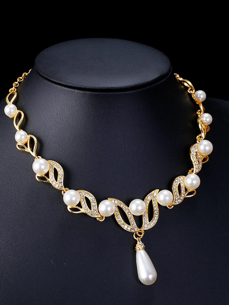 Parure collier et boucles d'oreilles en or avec perles en forme de larme MRL20001