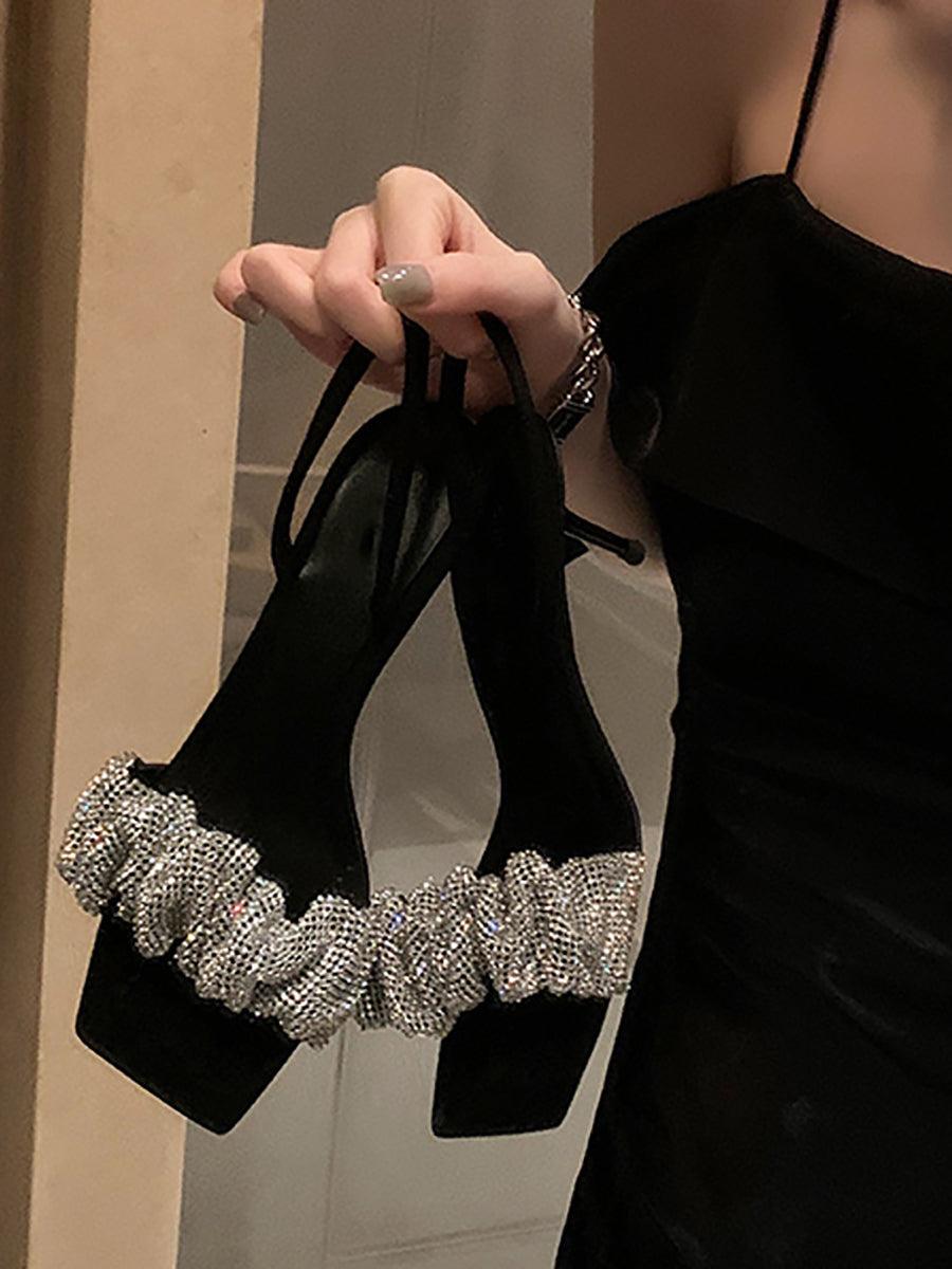 Retro Mid Heel Square Toe Rhinestone Pumps MHE1084