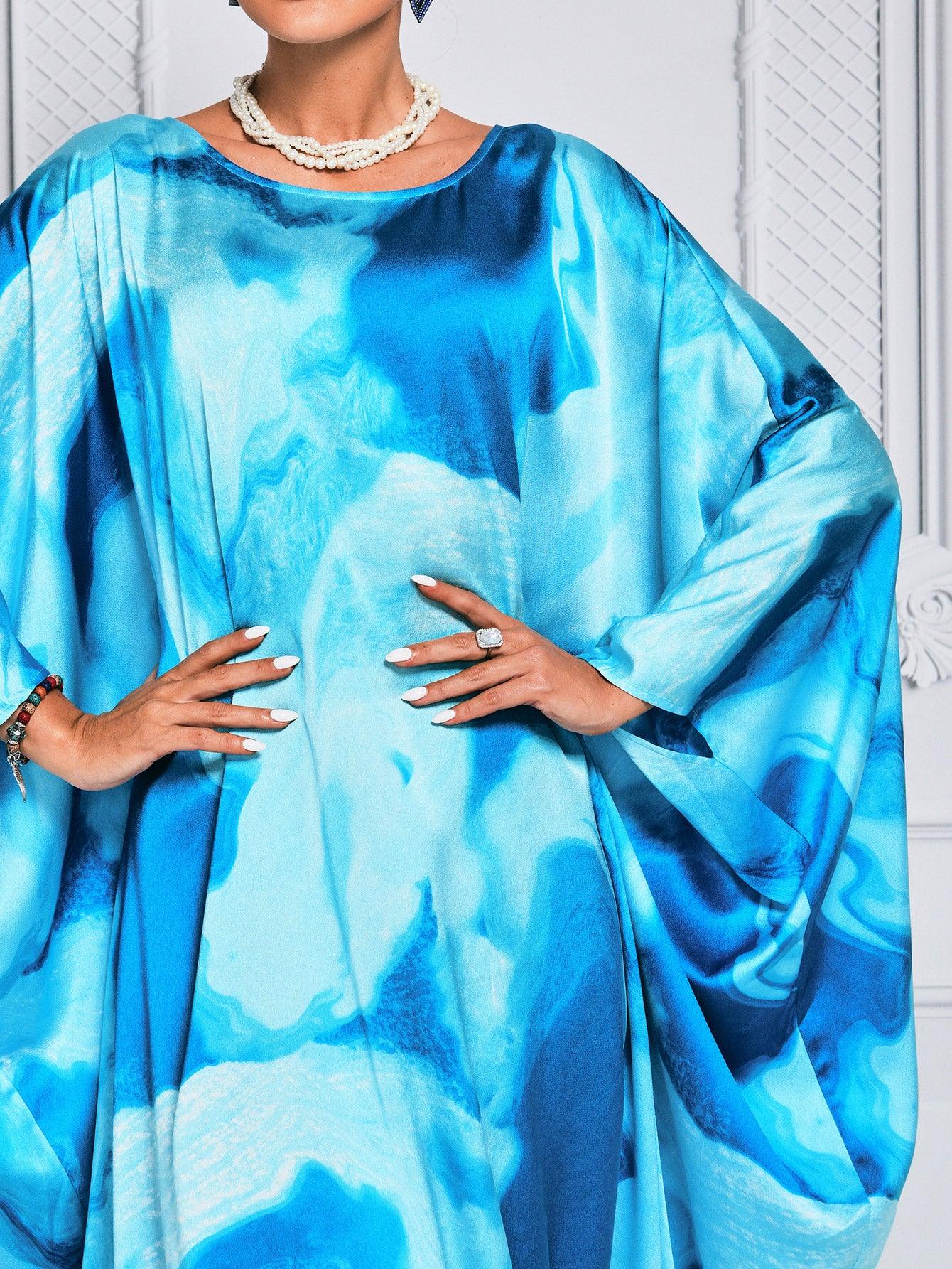 Cocoon flaggermusermet kjole i tie-dye-farge ME00171