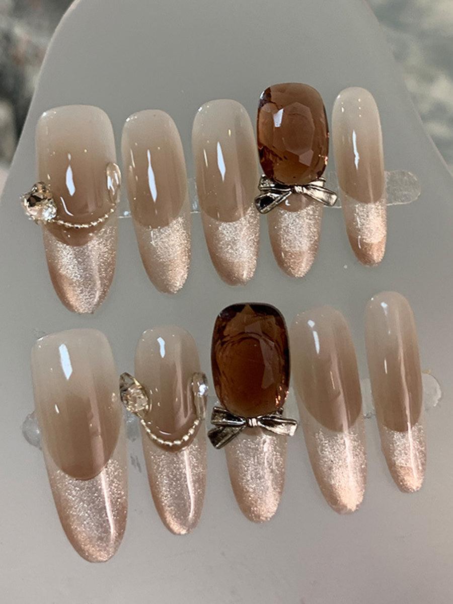 Falske negle, diamantmønster og brun glitter, LF377