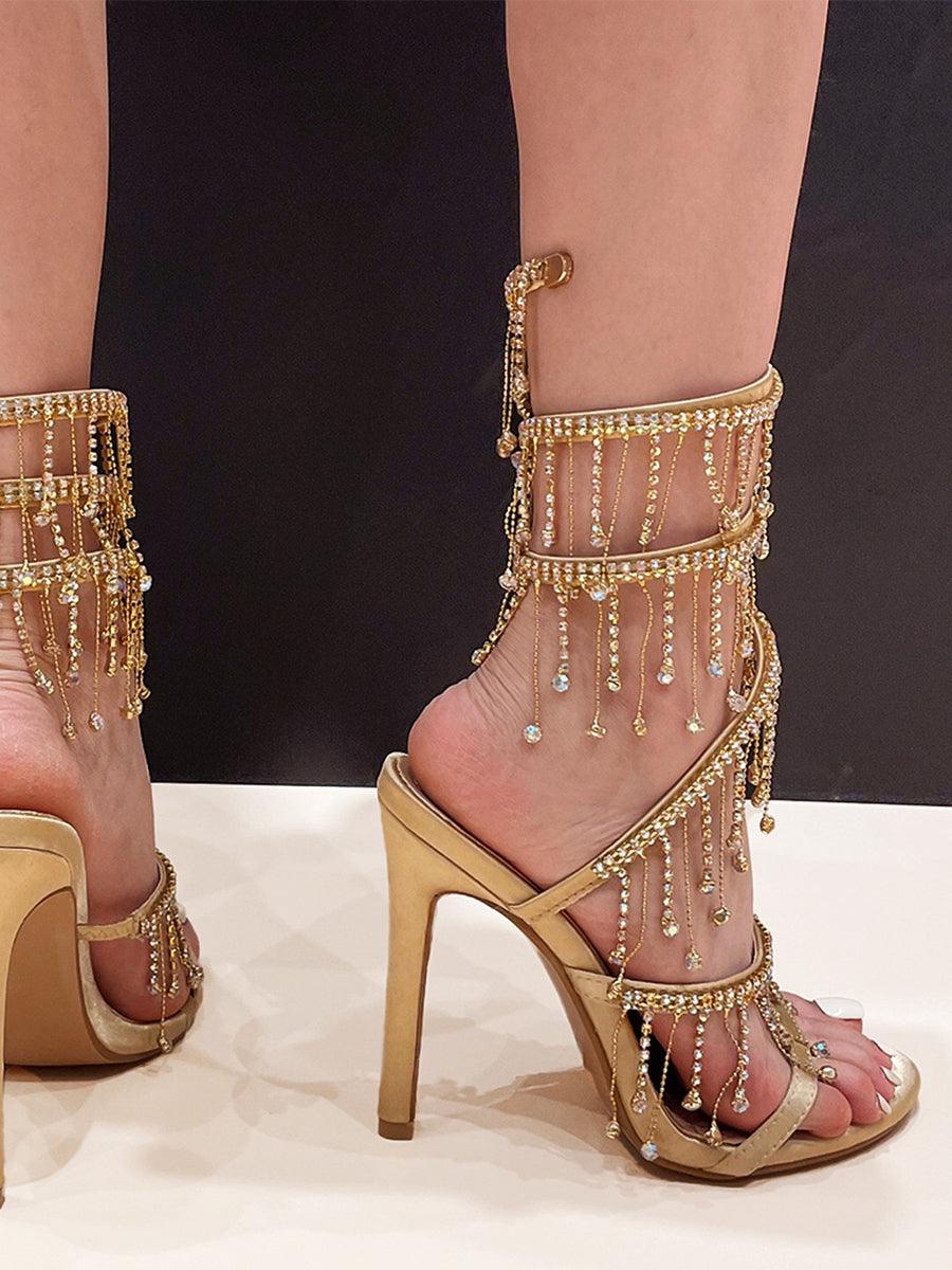 MHE1079 Rhinestone Tassel High Heel Pumps