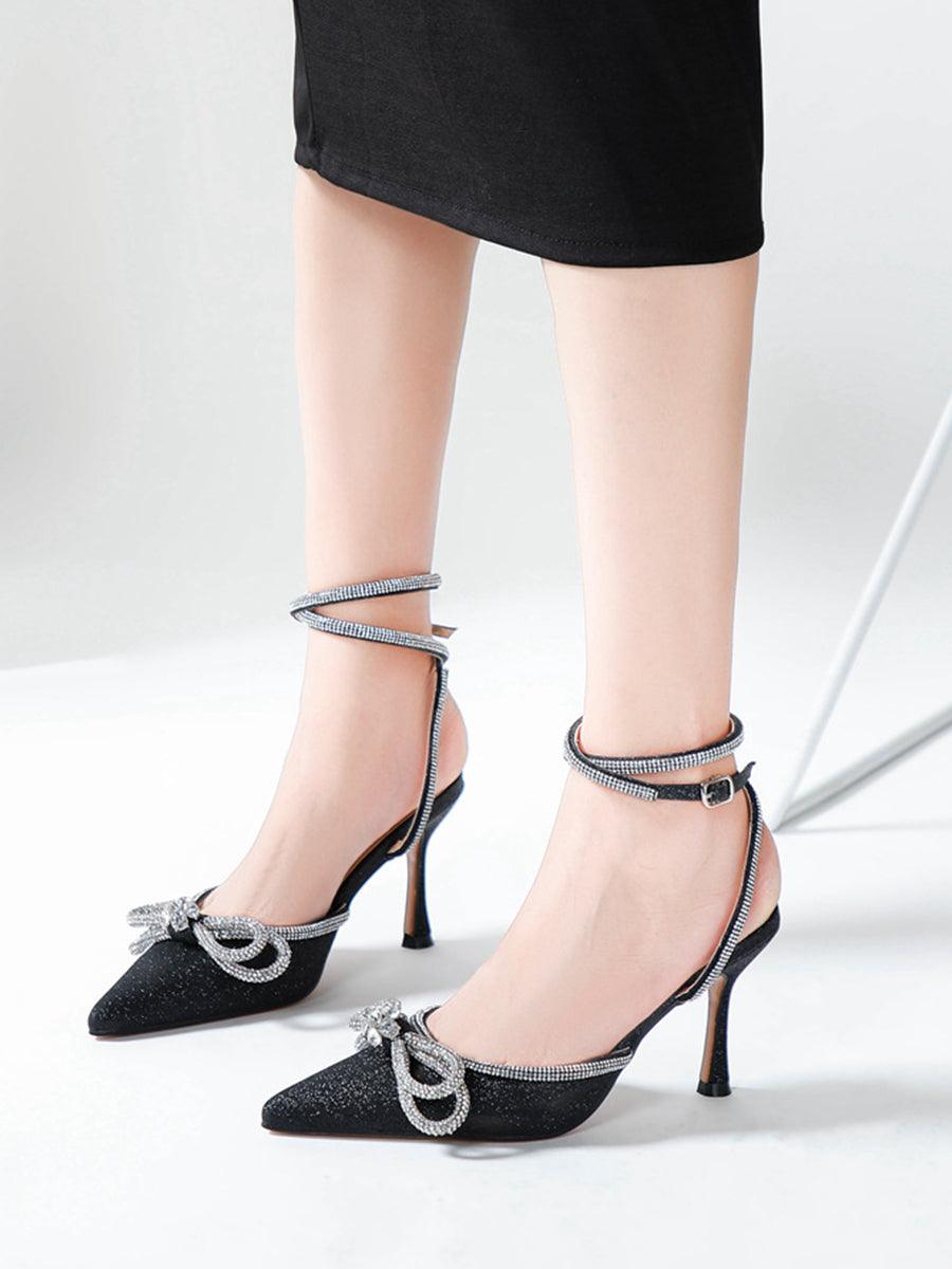 Rhinestone Bow Head Wrapped High Heels MHE1076