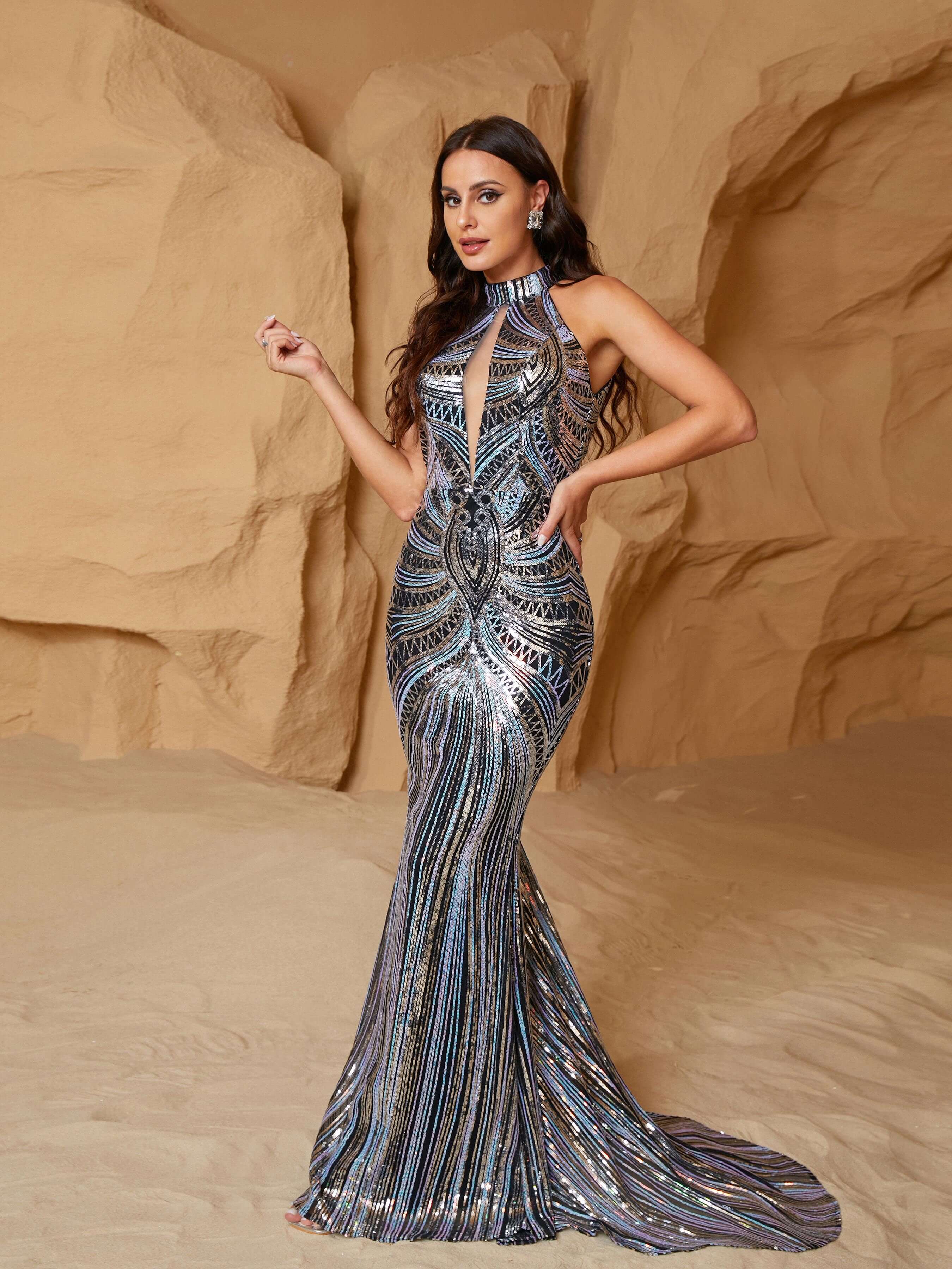 Cold Shoulder Cutout Sequin Dress RJ11002