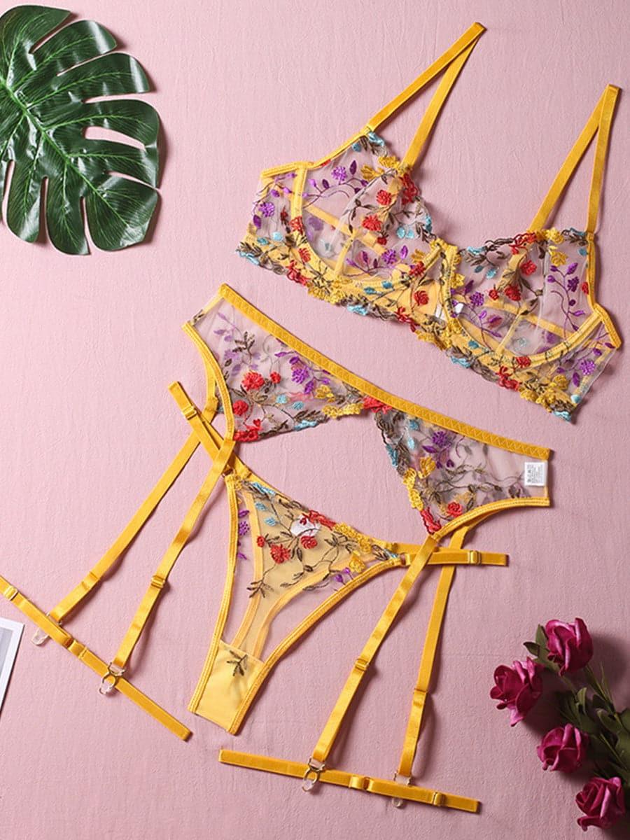 Blomstret brodé Sexy undertøy ensemble MSL010
