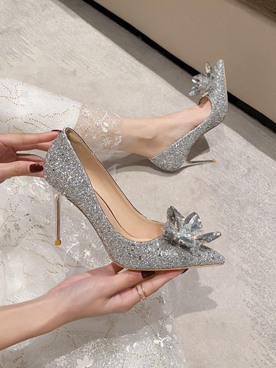 Shine Inlay Cristal Fleur Banquet De Mariage Mince Talons Hauts MHE1047