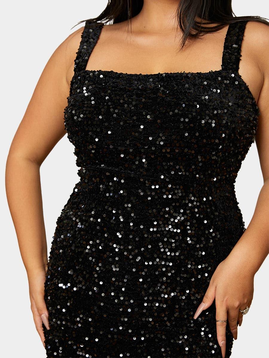 Plus Size Midikjole med firkantet hals uden ærmer PXJ468