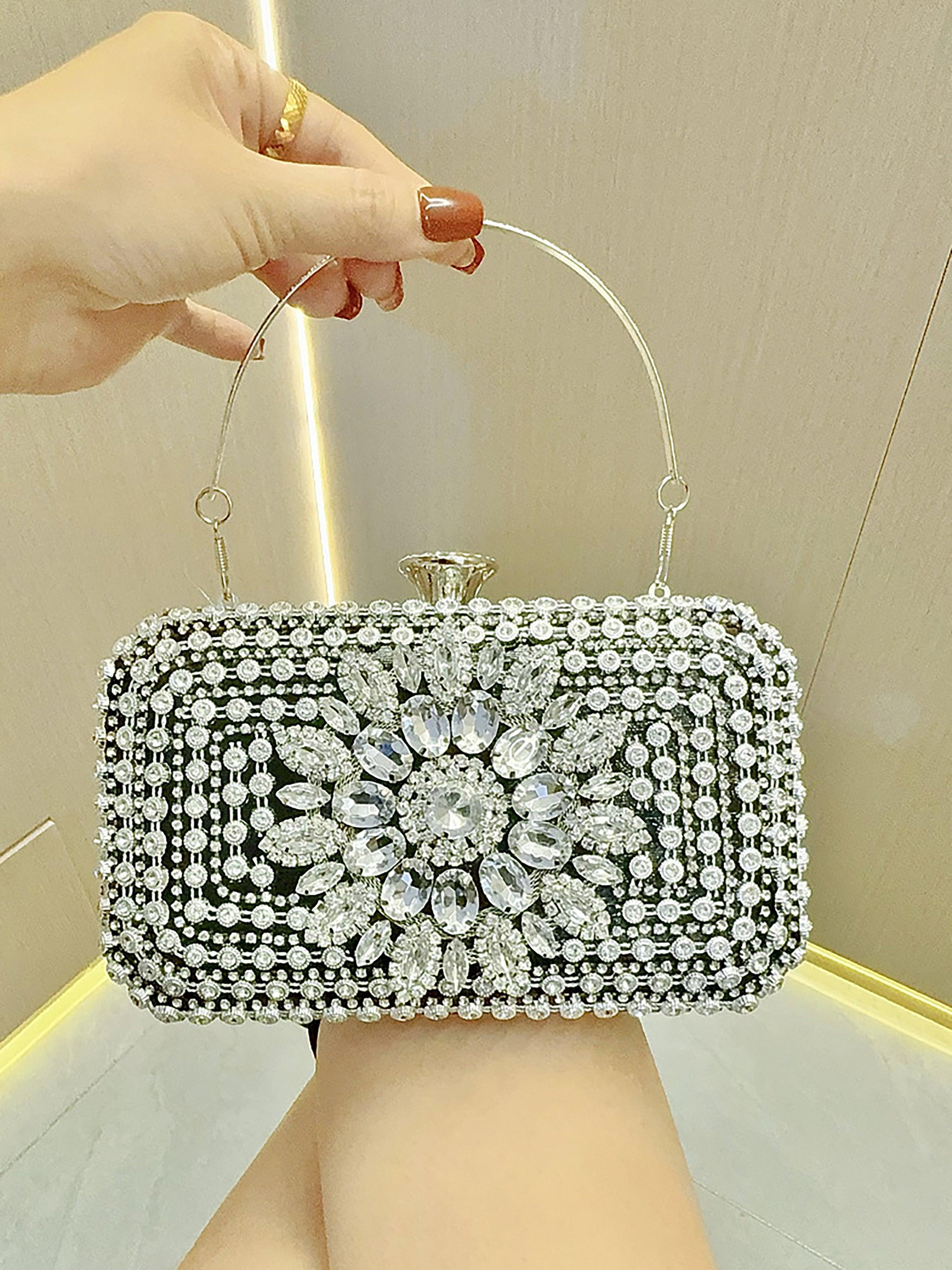 Bolsa de mão para casamento com strass e flores MNBF040
