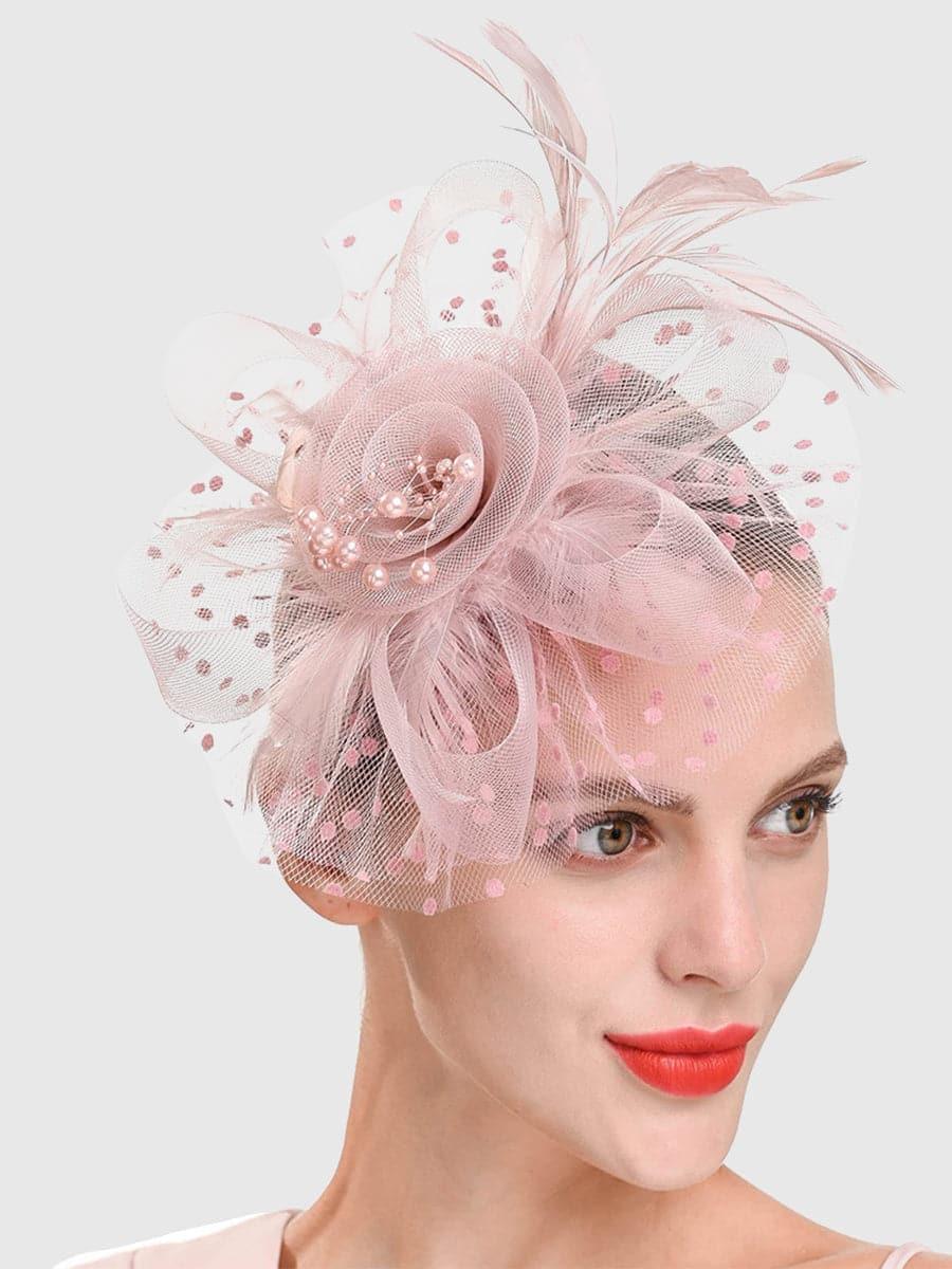 Fancy partyhatter i nettinggarn med fjær og perler MTS0010