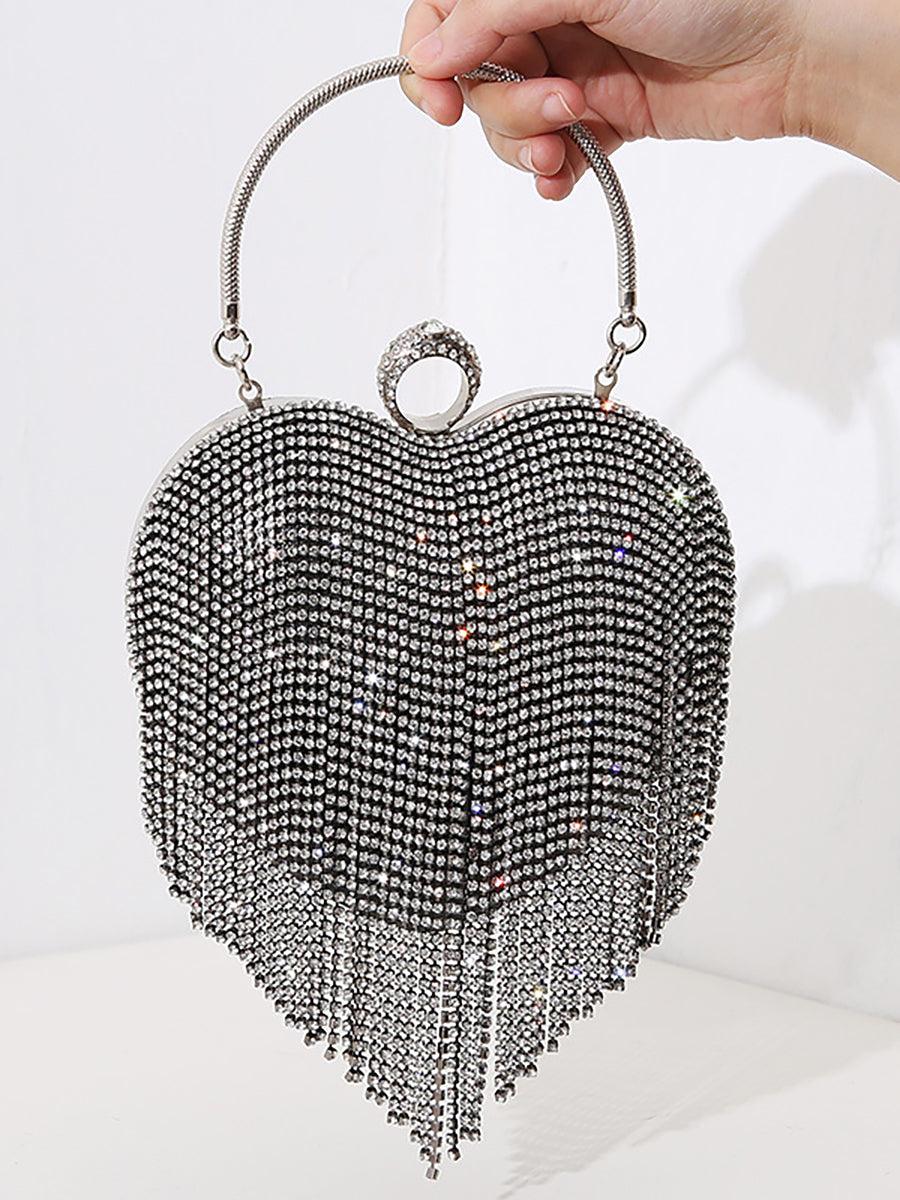 Clutch de noiva a condizer com borlas de pedra e coração MNBF005