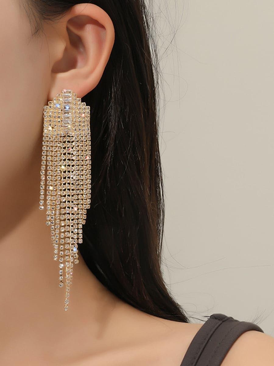 MSE101046 Brincos de borla com zircão cintilante e strass