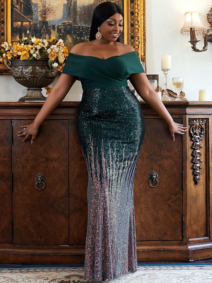 Plus Size lang, gradient paljettkjole PXH2125