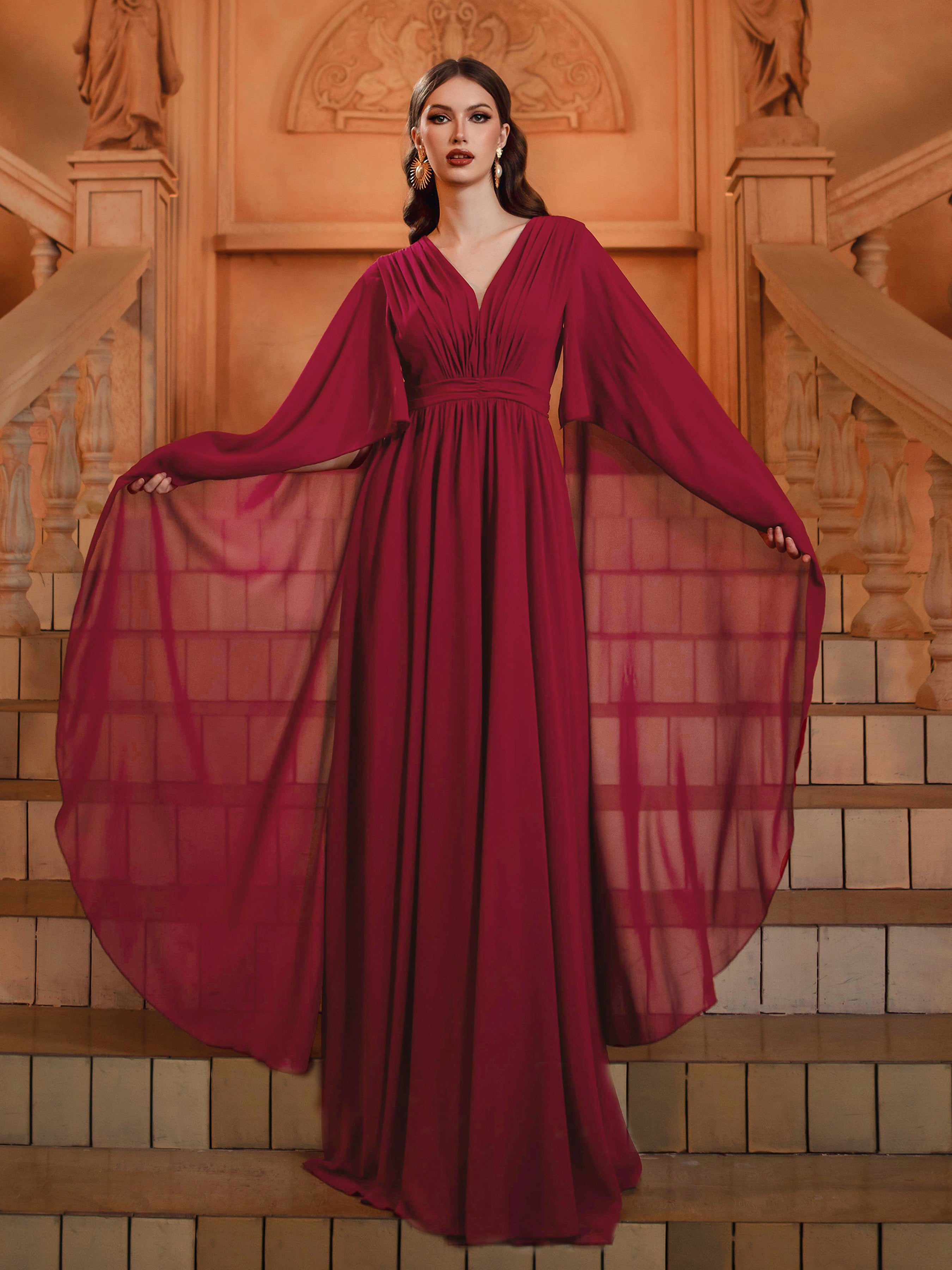 Vin Cape Sleeve V-neck Prom Dress GM00786